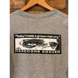 Vintage Umbro Hardcore Soccer Graphic T-Shirt Gray Mens Medium YXL